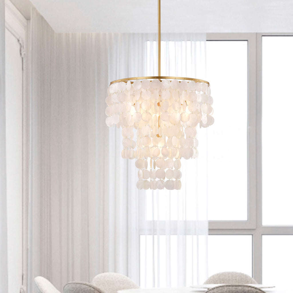 The Lighting Store Paula 4-Light Glossy Bronze Finish Chandelier with Natural White Shell - 20.5 inches in diameter x 21.7 inches H