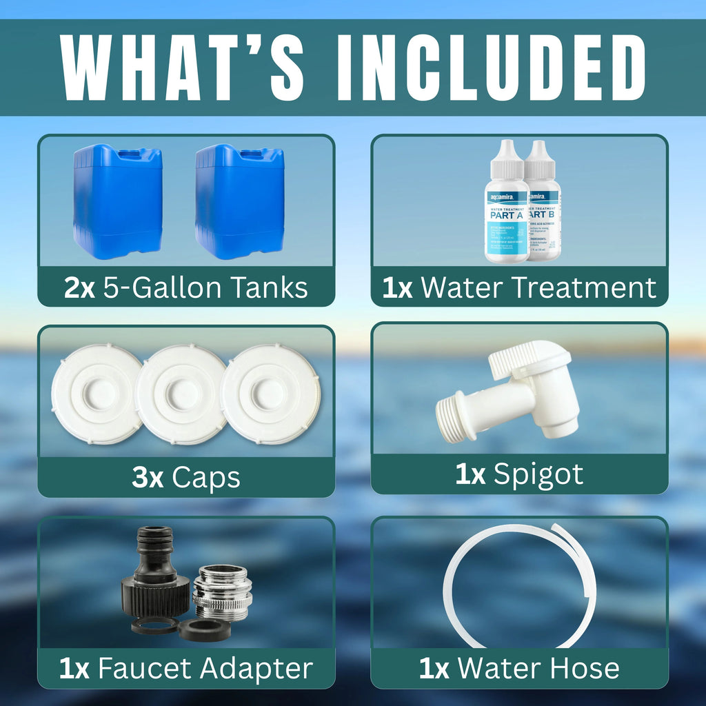 5-Gallon Stackable Water Containers with Spigot & Water Treatment - Emergency Water Storage Kit (2x - 5 Gallon Water Tanks)