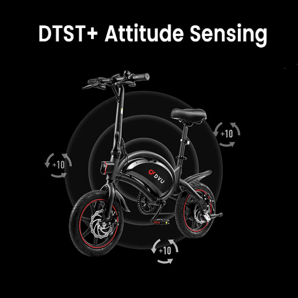 D DYU 14" Folding Electric Bike for Adults Teens, 15.5MPH Cruiser E Bike, 250W 36V/10AH, Pedal-Assist, Step-Through Frame Electric Commuter Bike, Complies to UL2849