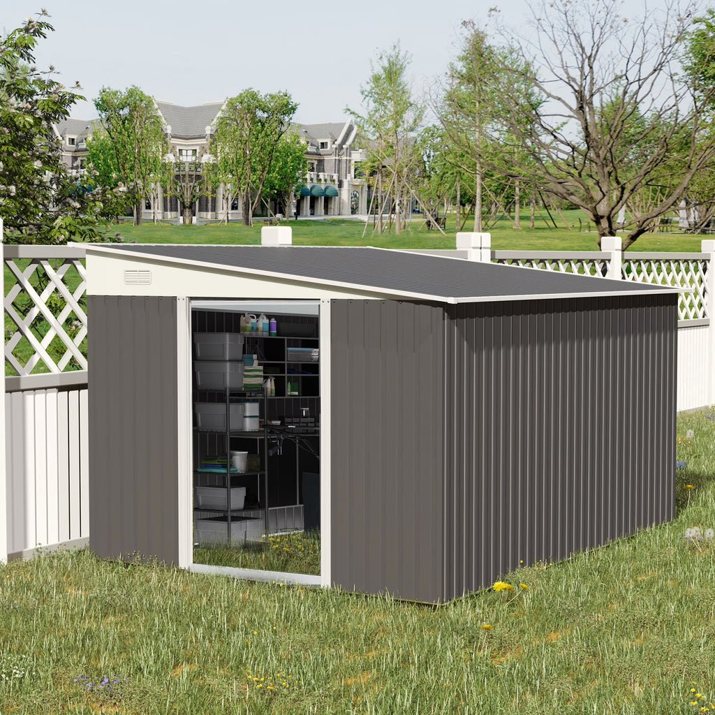Outsunny 4.6' x 9' Metal Outdoor Storage Shed, Garden Utility Tool House with Double Lockable Doors for Backyard, Patio, Lawn, Garage, White