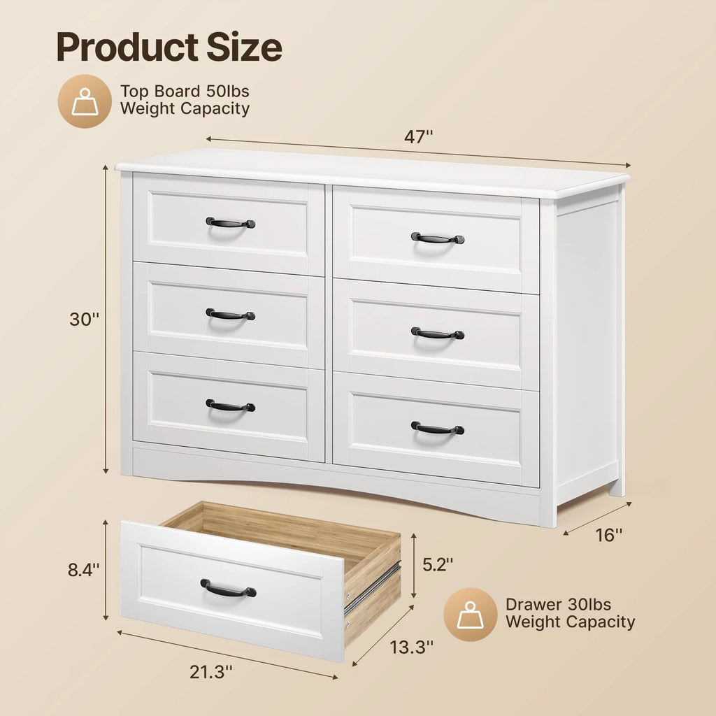 Dresser for Bedroom, Lofka 6-Drawer Wood Dresser with Anti-Tip Safety for Closet| Living Room