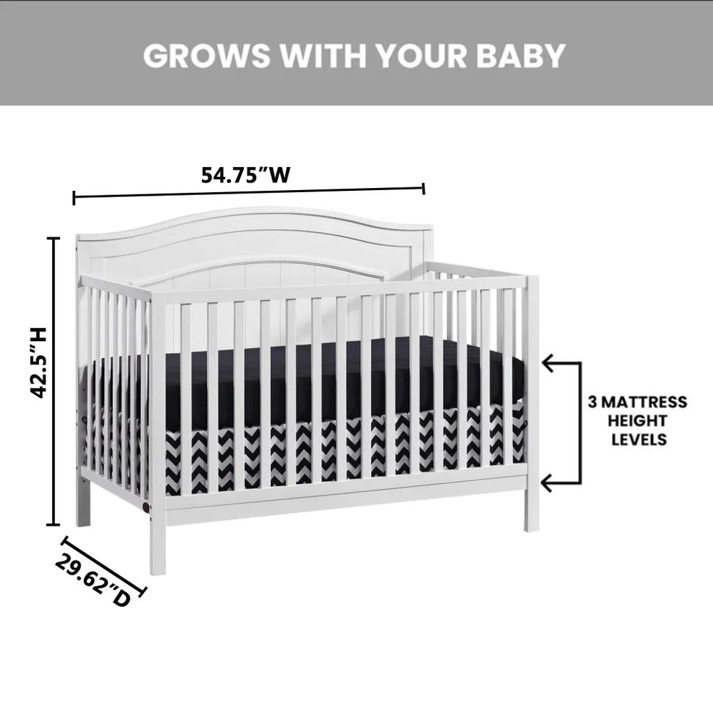 Oxford Baby North Bay 4-in-1 Convertible Crib, Snow White, GREENGUARD Gold Certified, Wooden Crib