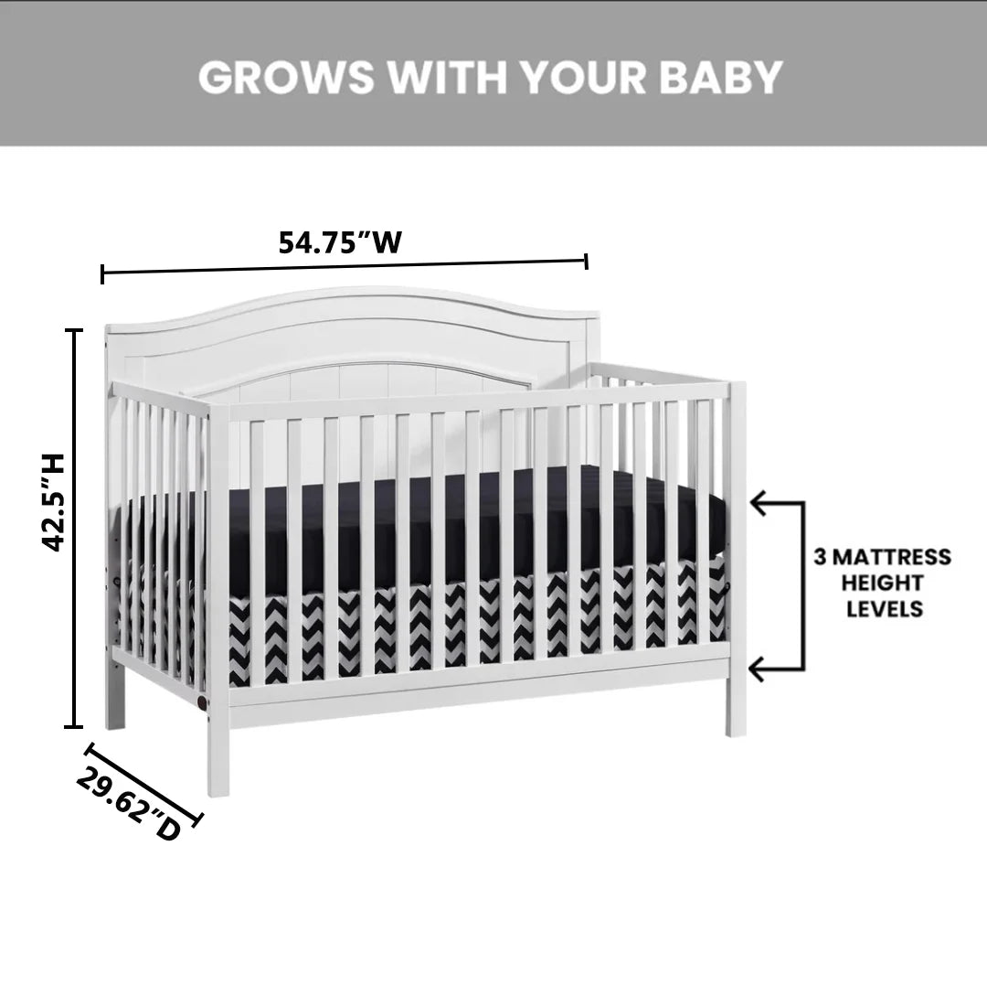 Oxford Baby North Bay 4-in-1 Convertible Crib, Snow White, GREENGUARD Gold Certified, Wooden Crib