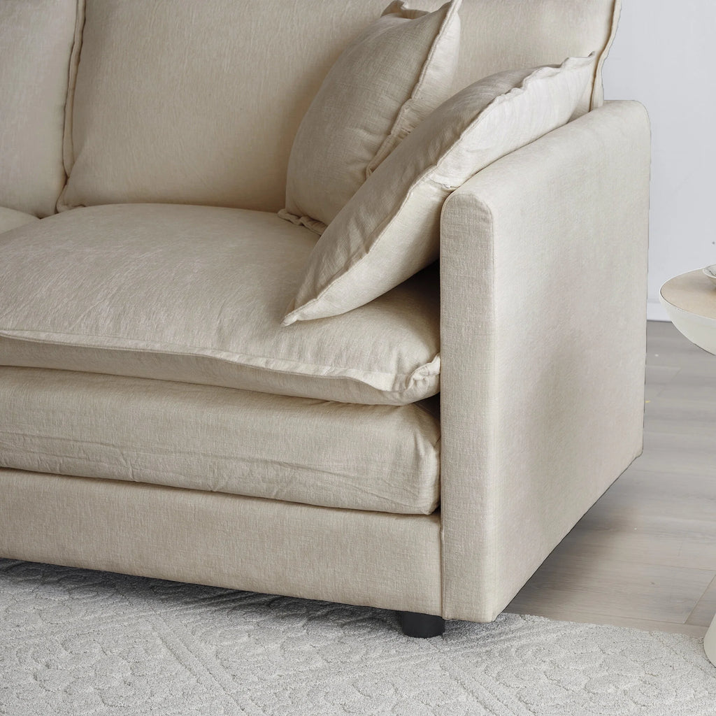 Comfy Deep Seat Sofa Chair, Upholstered Chenille Fabric Armchair with Toss Pillow for Living Room, Bedroom - Beige, Sturdy Wood Frame, 22+ Combination Options