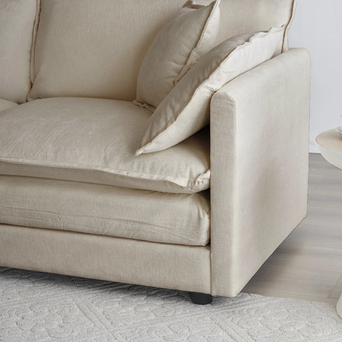 Comfy Deep Seat Sofa Chair, Upholstered Chenille Fabric Armchair with Toss Pillow for Living Room, Bedroom - Beige, Sturdy Wood Frame, 22+ Combination Options