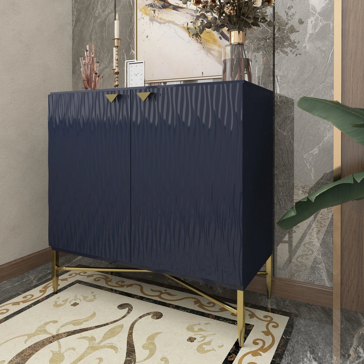 Clihome  2-Door Freestanding Locker Storage Accent Cabinet Blue