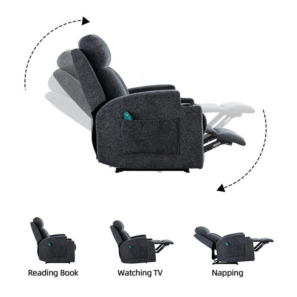 Bonzy Home Heated Manual Massage Recliner with Cup Holder Padded Breathable Fabric Recliner, Home Theater Seating Navy