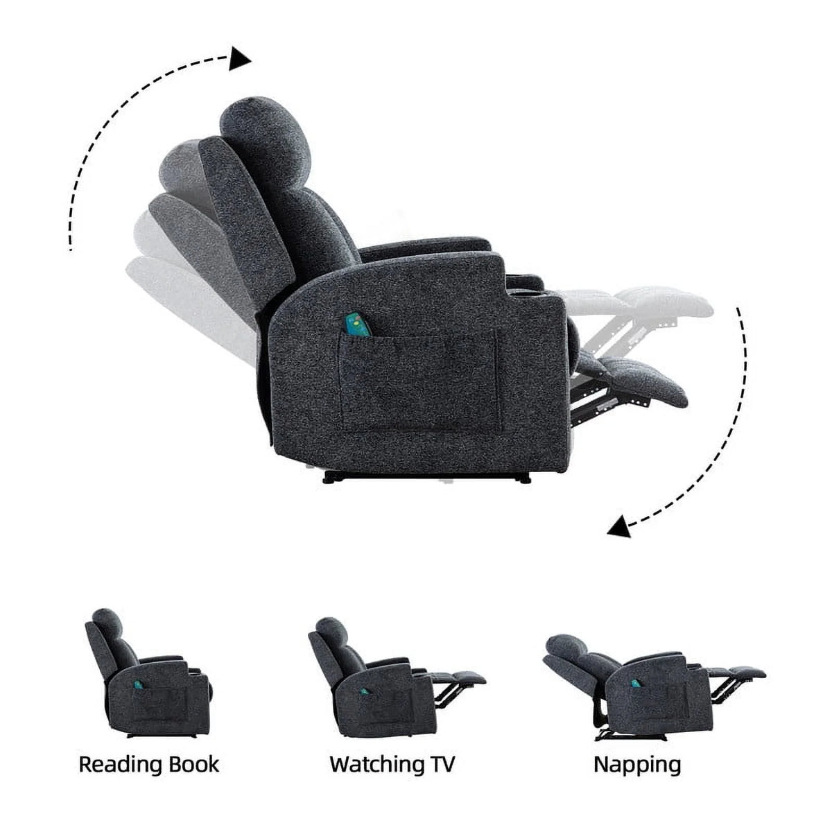 Bonzy Home Heated Manual Massage Recliner with Cup Holder Padded Breathable Fabric Recliner, Home Theater Seating Navy