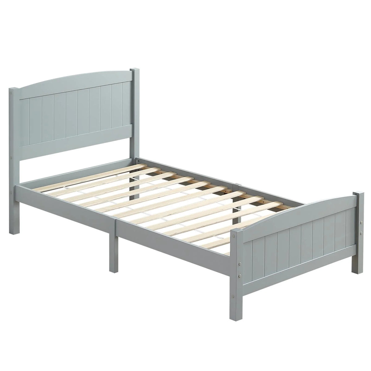 Ktaxon Deluxe Wood Platform Bed with Headboard, Teen Bed Gray,Twin