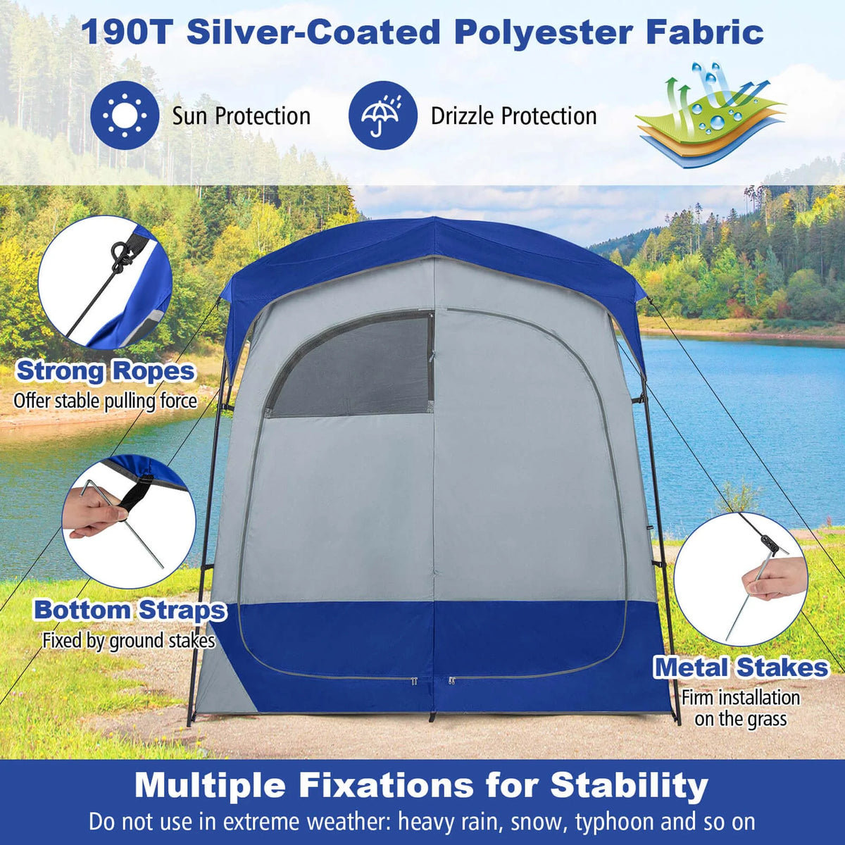 Costway 2 Room Shower Tent Oversize Privacy Shelter Portable Dressing Toilet Outdoor Gray