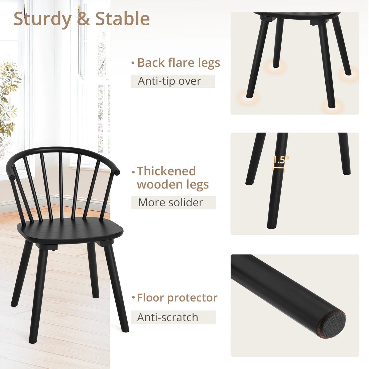 Dycanpo Dining Chairs Set of 4, Black Kitchen/Dining Room Wooden Chairs with Mid Century Modern,18''
