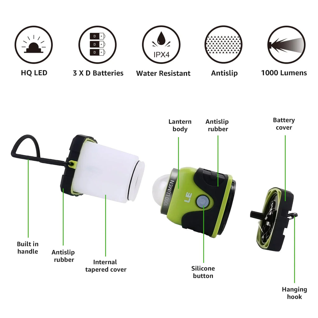 Lepro 2-Pack LED Camping Lanterns, 1000LM Battery Powered Camping Tent Light , 4 Light Modes and IPX4 Waterproof , Perfect Camping Accessories for Hurricane, Emergency, Survival Kits, Hiking, Fishing
