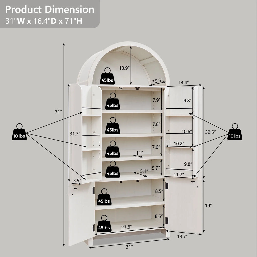 IFGET 71" Tall Arched Kitchen Pantry Storage Cabinet, Large Storage Cabinet with Adjustable Shelves, Pantry Cabinet for Kitchen, Dining Room