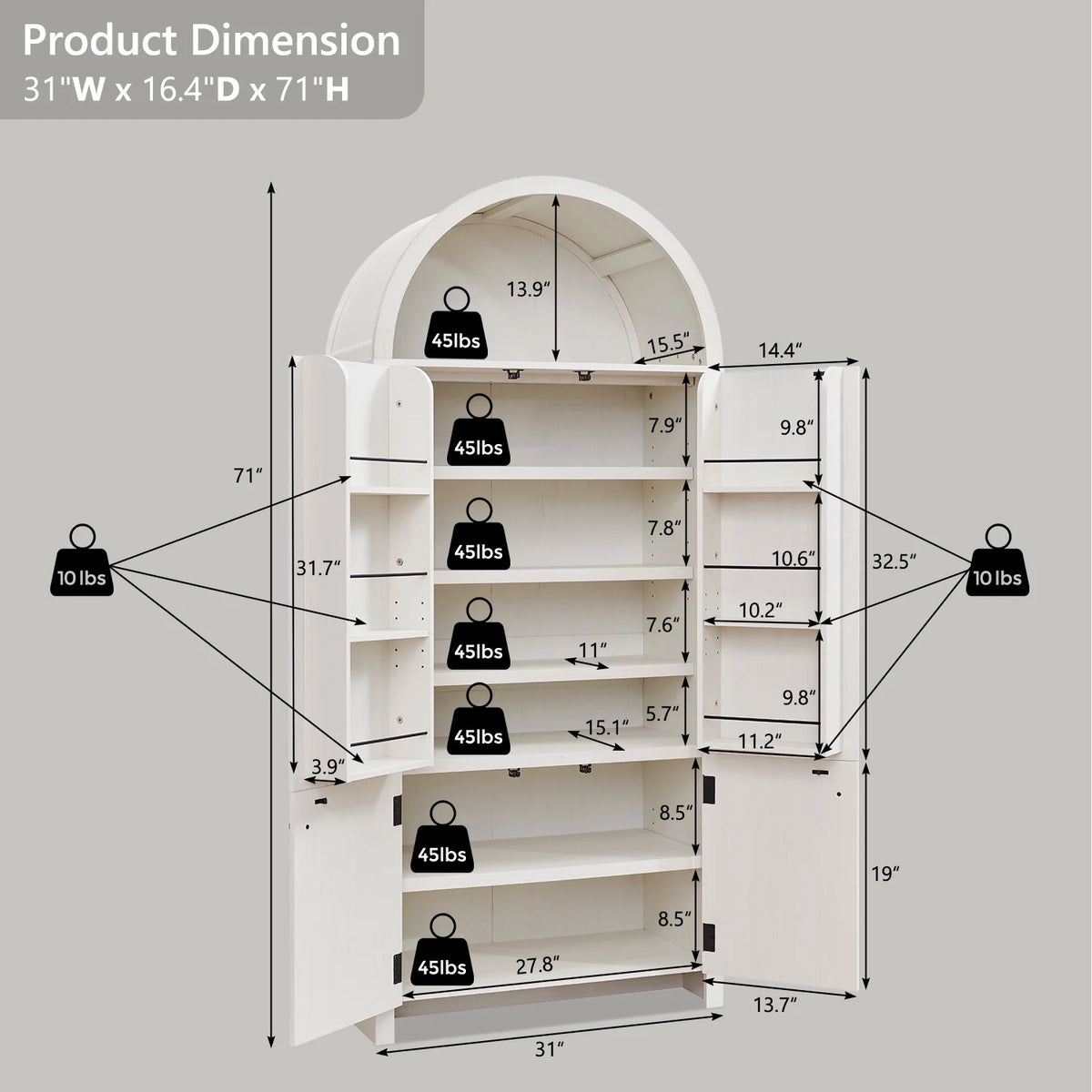 IFGET 71" Tall Arched Kitchen Pantry Storage Cabinet, Large Storage Cabinet with Adjustable Shelves, Pantry Cabinet for Kitchen, Dining Room