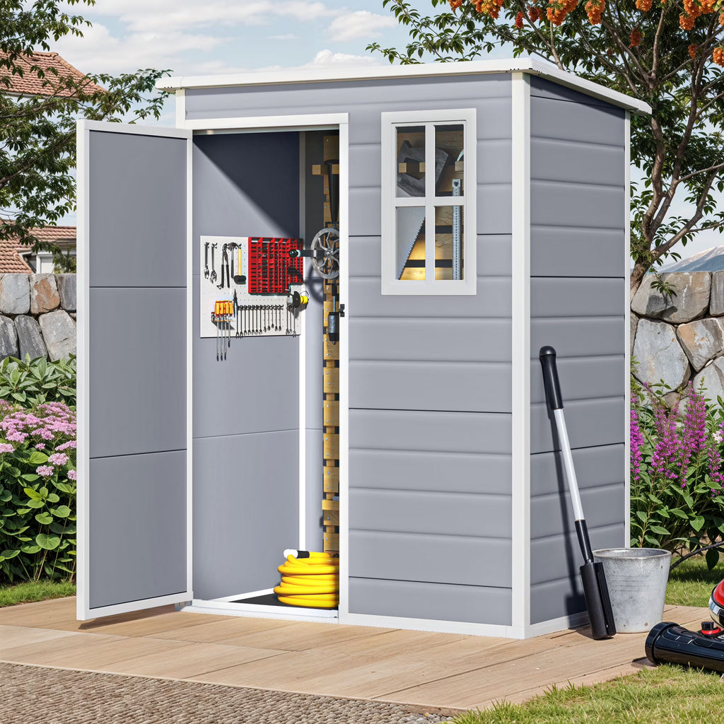 Uforic Resin Outdoor Storage Shed, 5x3 FT with Floor All-Weather Resin Storage Shed with Lockable Door & Window, Waterproof