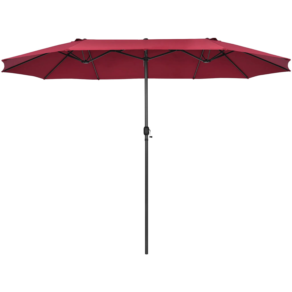 Costway 15ft Beige Patio Double-Sided Umbrella, Crank Lift