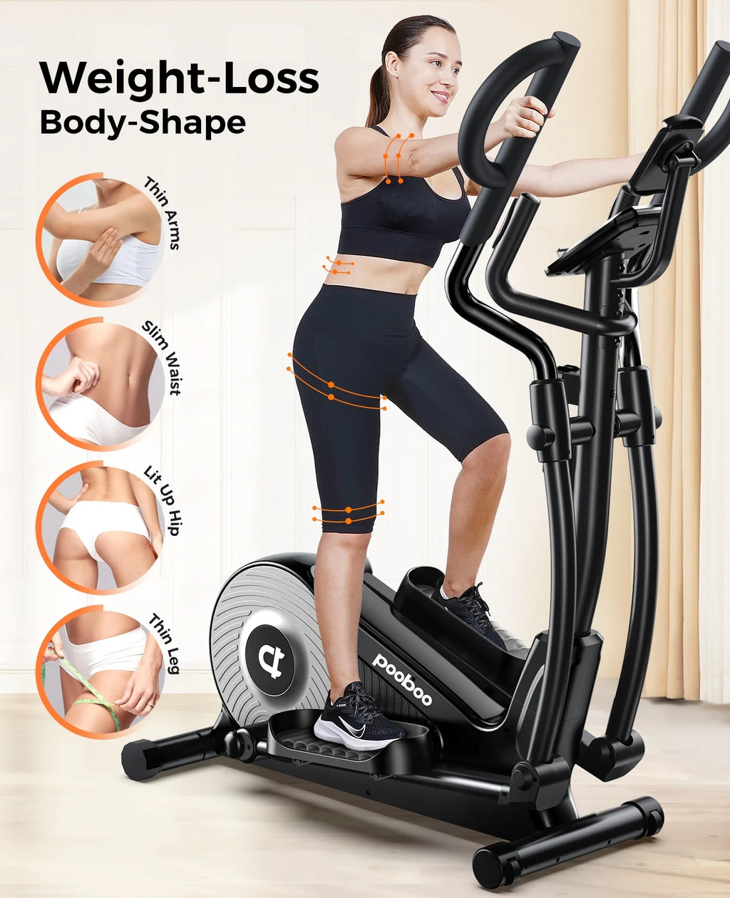HASIMAN Elliptical Machine 16 Levels Resistance  Built-in Blue Elliptical Trainers with LCD Monitor Smooth Quiet Driven 400lbs Capacity 15.5inch Stride Length