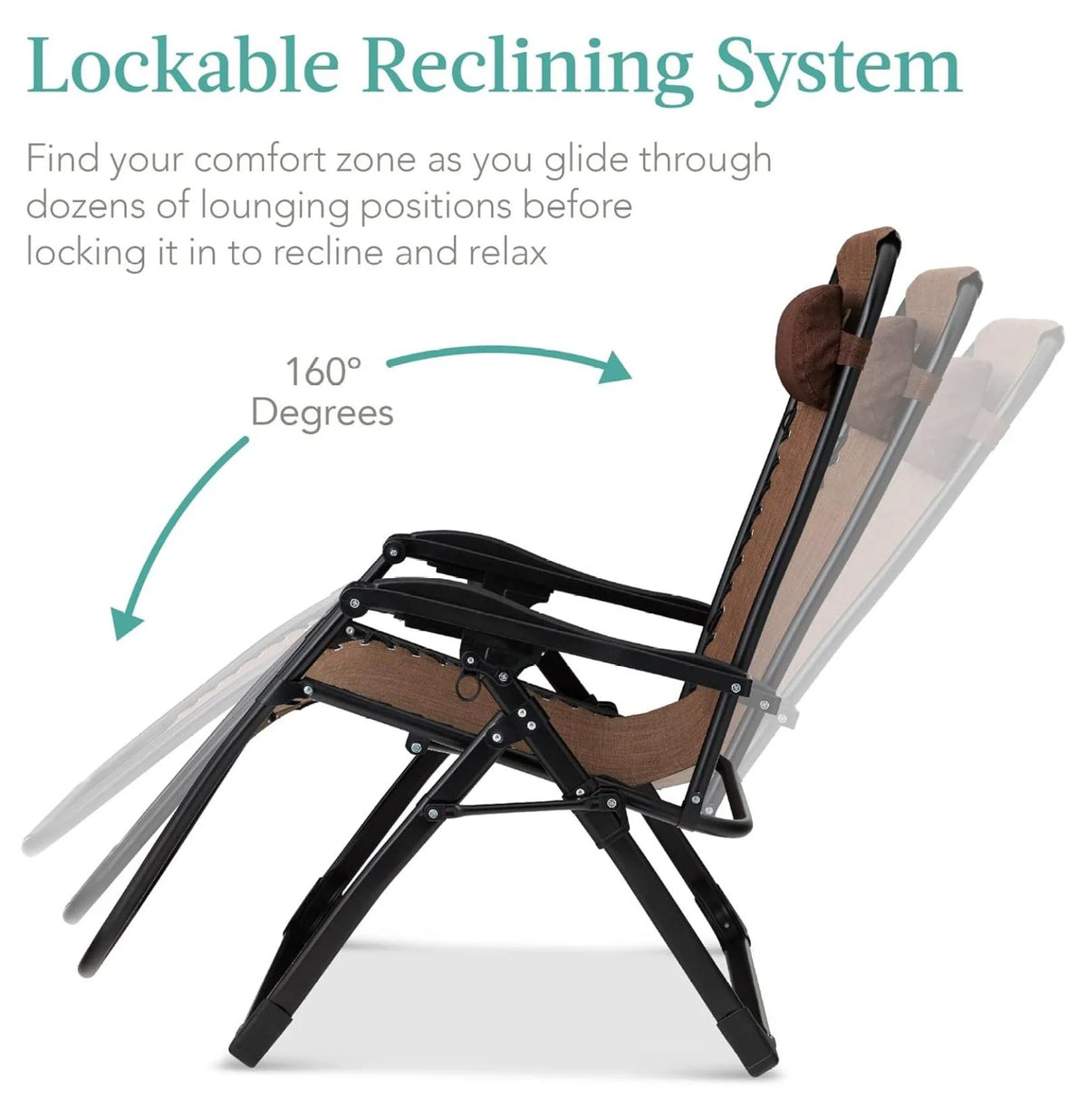 Oversized Chair, Folding Outdoor Patio Recliner, XL Anti Gravity Lounger w/Removable Cushion, Cup Holder, Side Tray, 350lb Capacity - Taupe