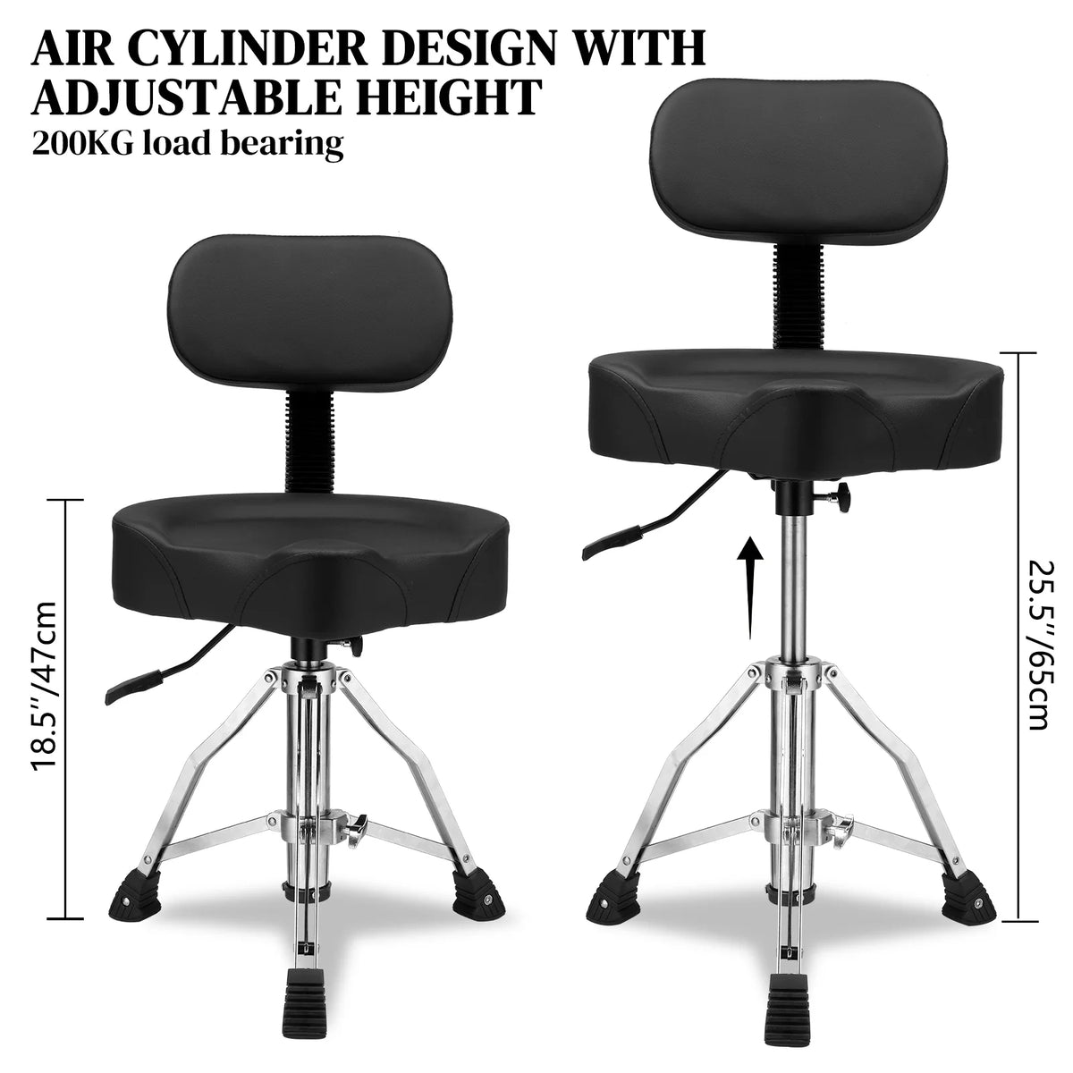 Ktaxon Adjustable Drum Throne with Backrest, 360 Rotating Hydraulic Seat, Thick Cushion for Home, Classroom, and Concert Use, Black
