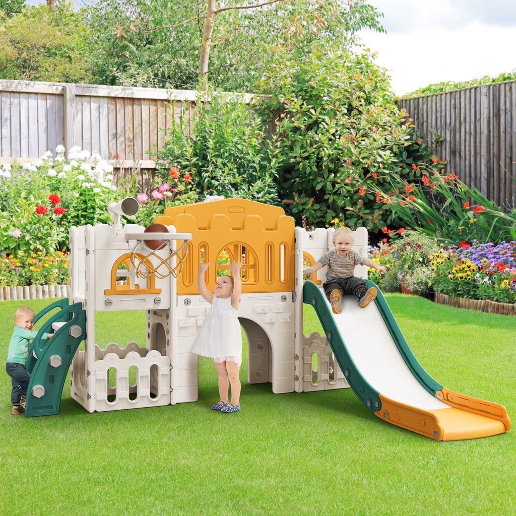 WFUN 9 in 1 Toddler Slide PlaySet for kids indoor/outdoor for Toddlers Age 1+, Blue & Gray