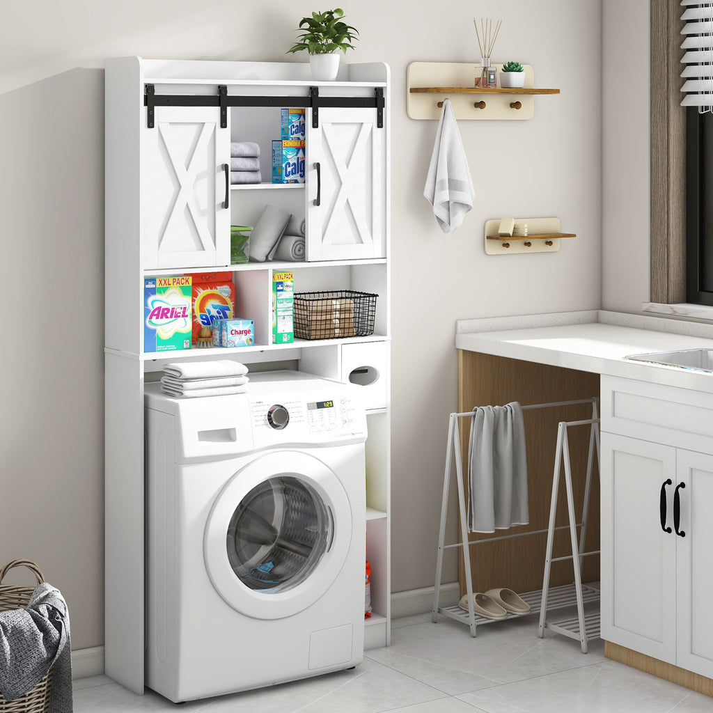 Over The Toilet Storage Cabinet, Farmhouse Storage Cabinet Over Toilet with Sliding Doors Home Space-Saving Toilet Rack, for Bathroom, Restroom, Laundry