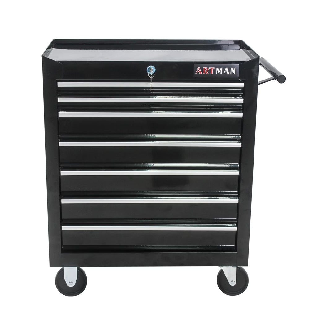 7-Drawer Rolling Tool Chest, Metal Tool Storage Organizer Cart with Locking System and Wheels, Multifunctional Mechanic Tool Cart for Garage, Warehouse, Workshop, Repair Shop, Red