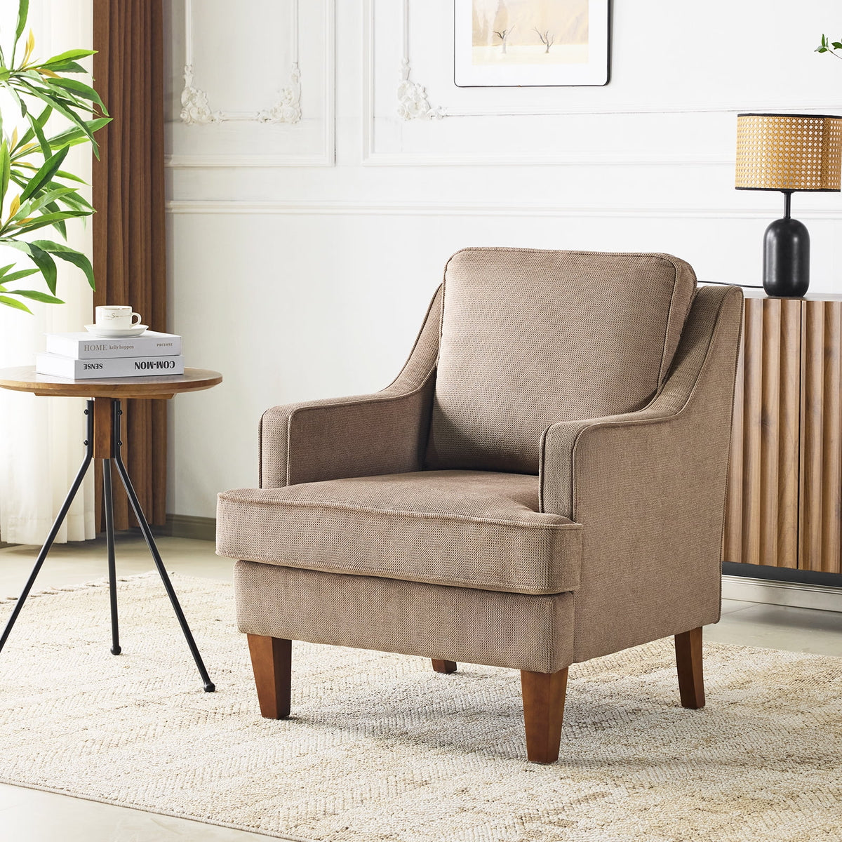 Ktaxon Fabric Accent Chair, Reading Armchair with Removable Cushion, Single Sofa with Extra Seat Depth for Living Room Bedroom Black
