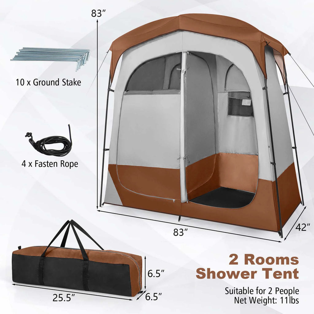 Costway 2 Room Shower Tent Oversize Privacy Shelter Portable Dressing Toilet Outdoor Gray