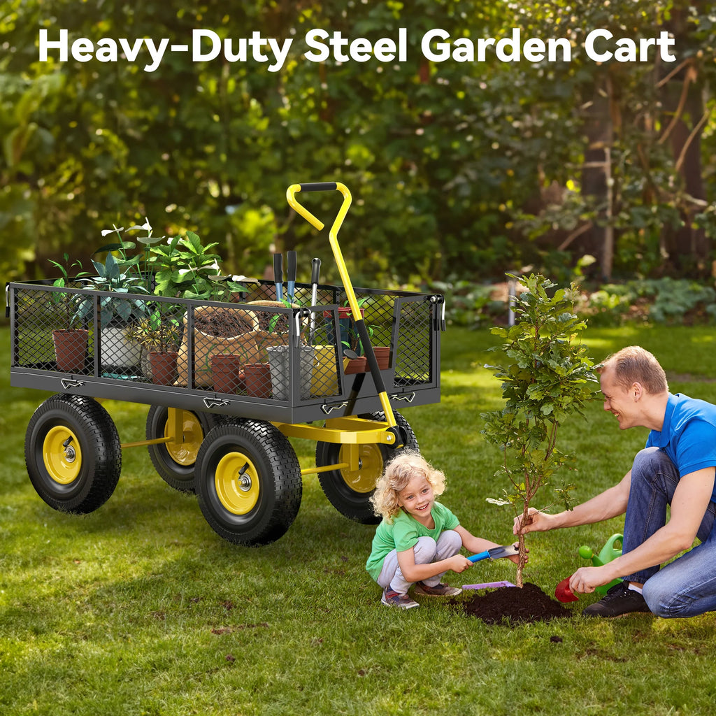 Firstness Heavy Duty Garden Cart, 900 lbs Capacity Garden Wagon with Removable Sides, Black
