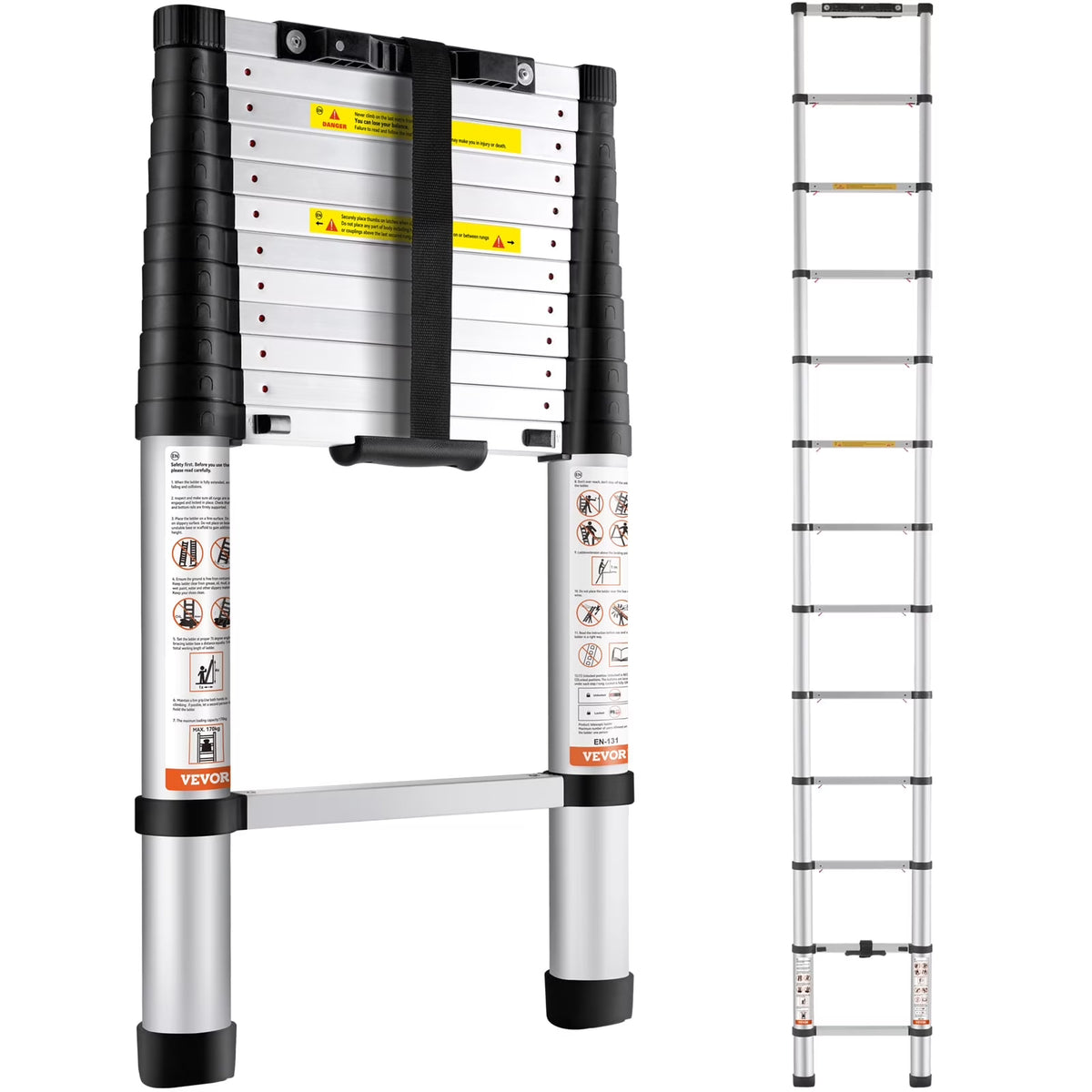 BENTISM 12.5 FT Telescoping Ladder, Aluminum Collapsible Ladder with One-Button Retraction,375 LB Capacity,ANSI Certified | Portable for Home, RV, Loft Use