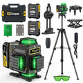 Gisam Laser Level with Tripod , 4x360 Self-Leveling Green Cross Line 4D Laser Tool with Remote Control & 2* 4800mAh Battery
