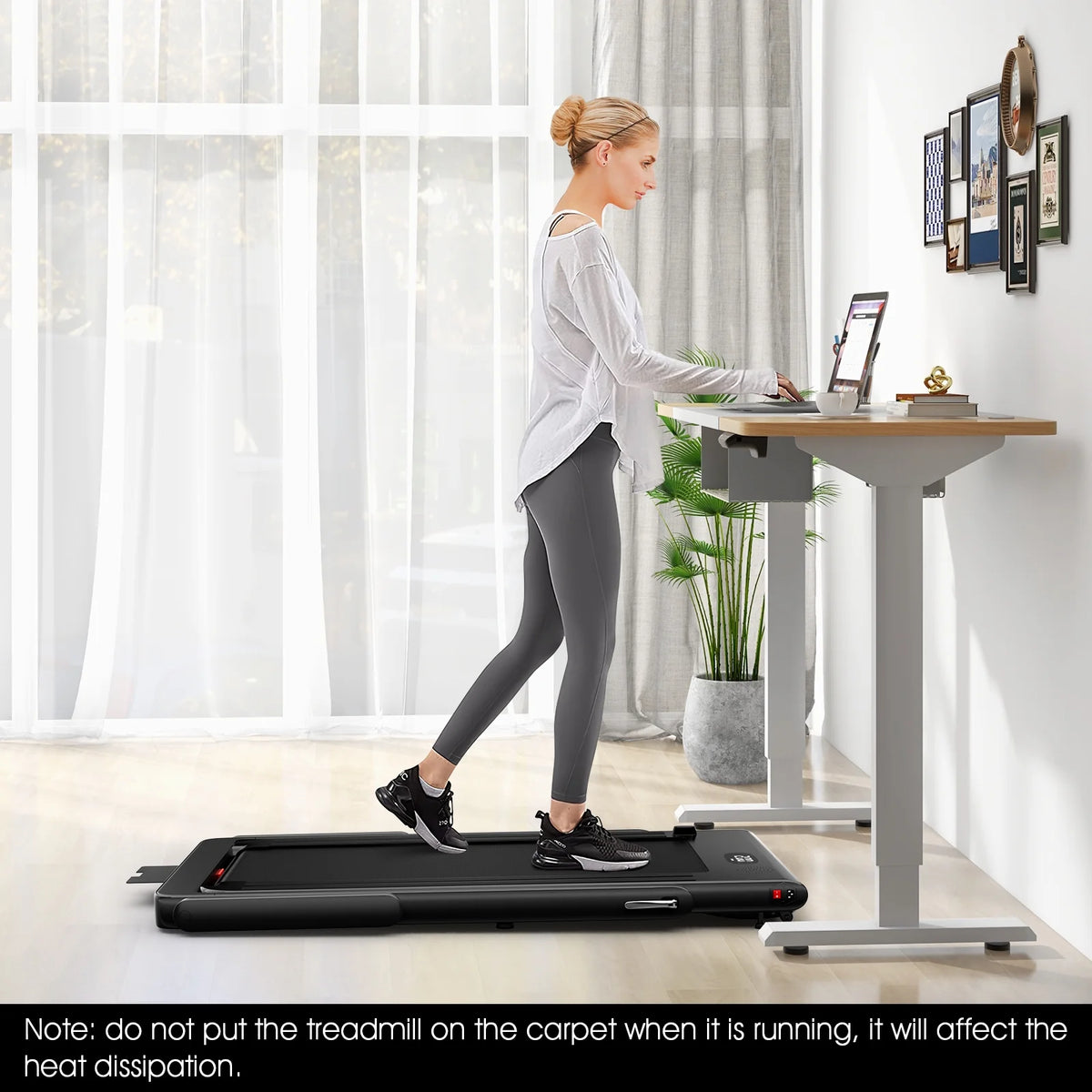 SuperFit Up To 7.5MPH 2.25HP 2 in 1 Dual Display Screen Treadmill Jogging Machine W/APP Control Silver