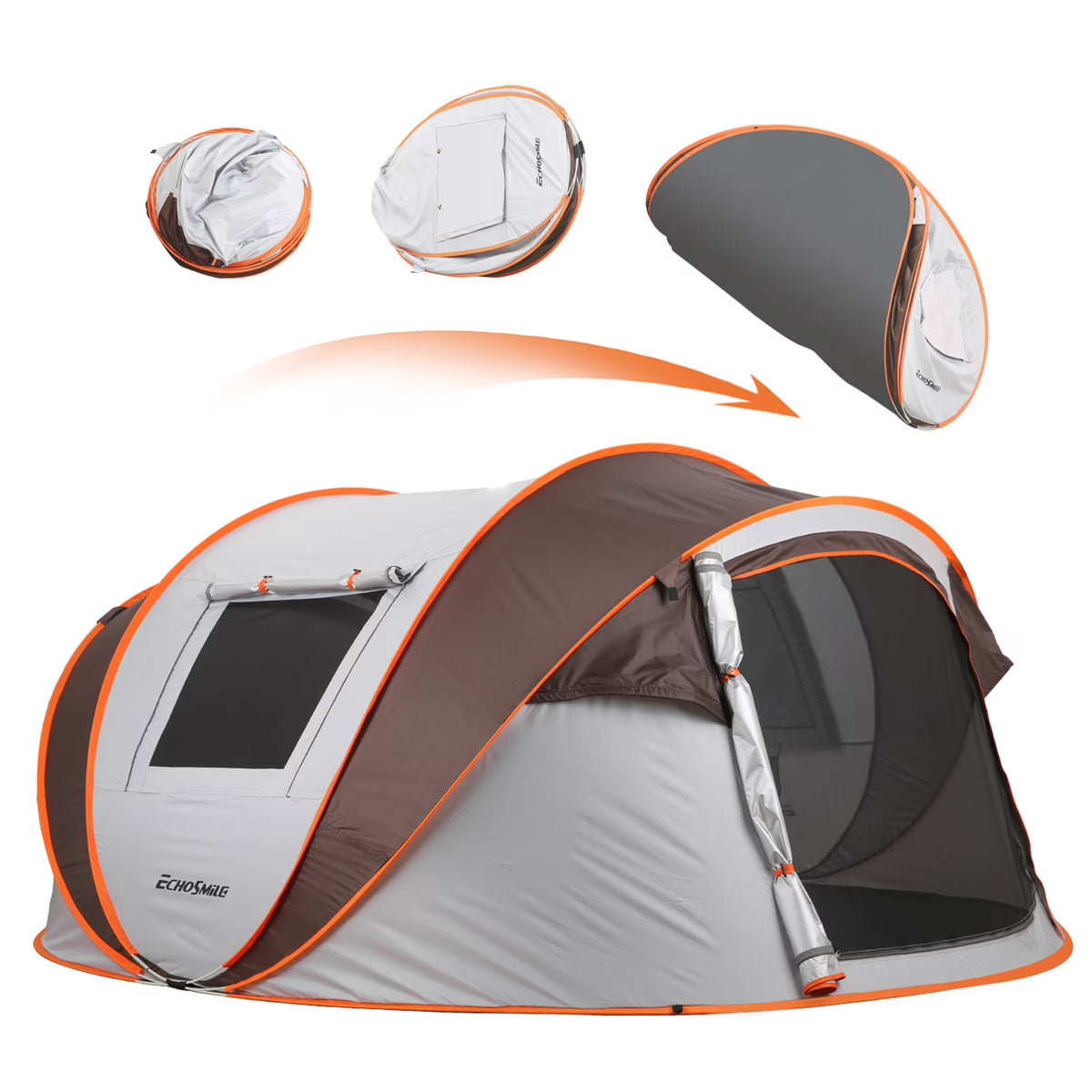 6 Person Instant Cabin Tent | Portable Large Pop Up Tent with Easy 10 Second Camp Setup for Family Camping | Included Hanging Organizer White + Orange Pop-Up Boat Tent for Outdoor Camping Accessories