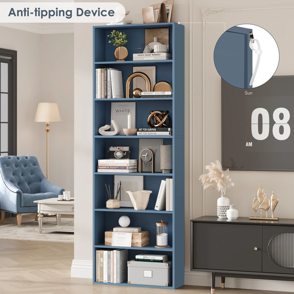 Homfa 82" Tall Bookcases, Freestanding Display Storage Shelves, 7-Tier Open Bookshelf for Home Office Living Room Bedroom, White