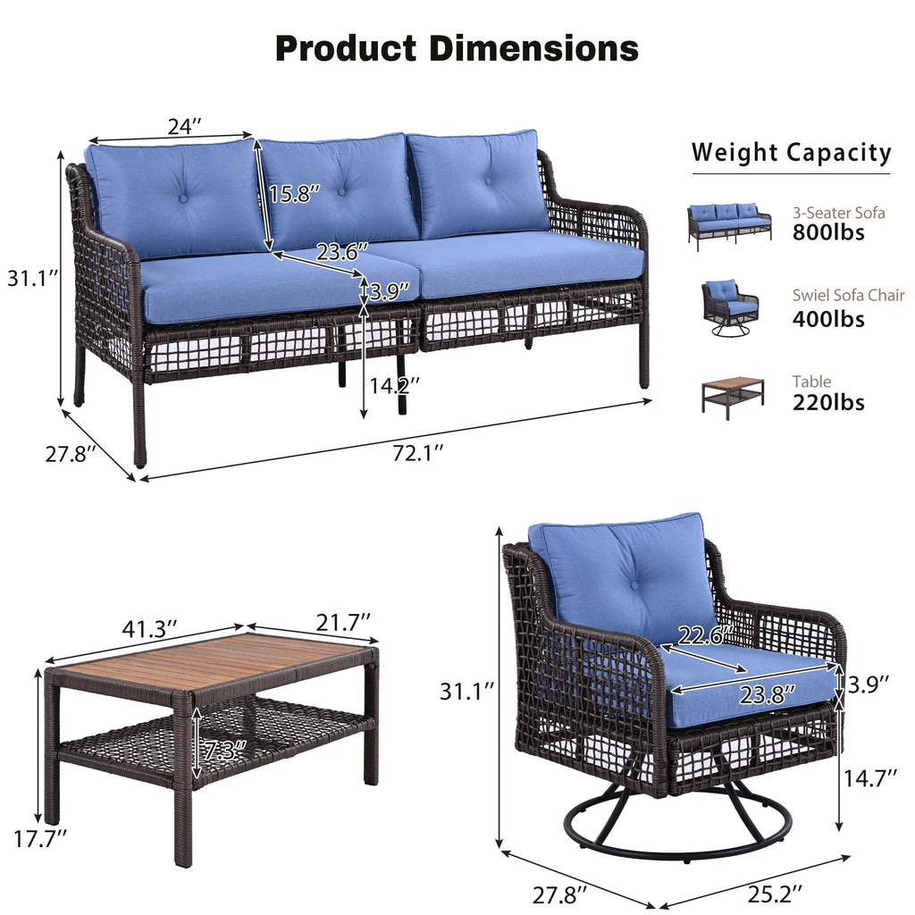8 Pieces Outdoor Wicker Round Furniture Set, All Weather Half-Moon Sectional Patio Sofa Sets with Rectangular Coffee Table, Beige