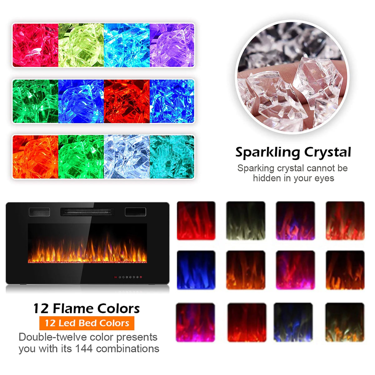 Costway 36'' Electric Fireplace Recessed Ultra Thin Wall-Mounted Heater w/Multicolor Flame