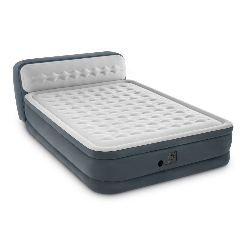 Open Box Intex Dura-Beam Deluxe Plush Headboard Queen Mattress Built-In Pump