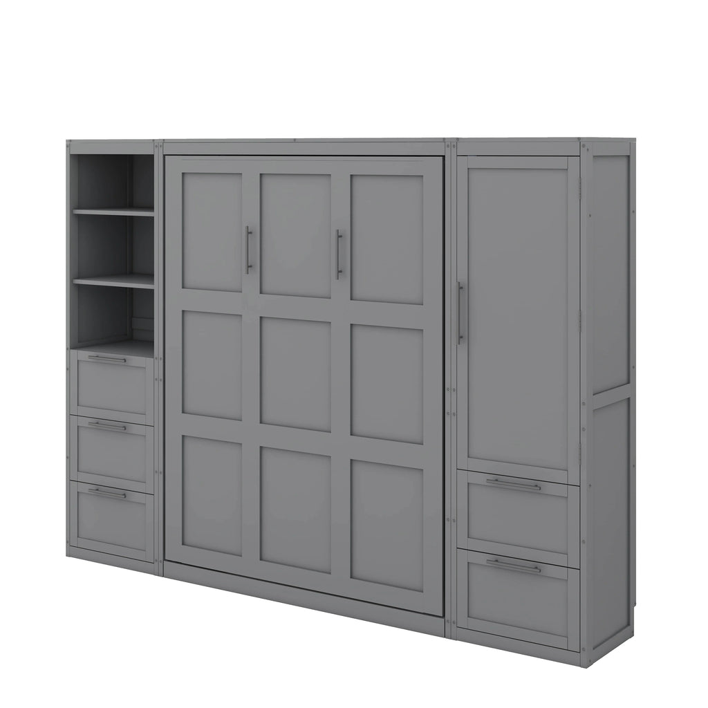 YunNianYang Queen Size Gray Murphy Bed Wall Bed with Closet ,Drawers and Shelves