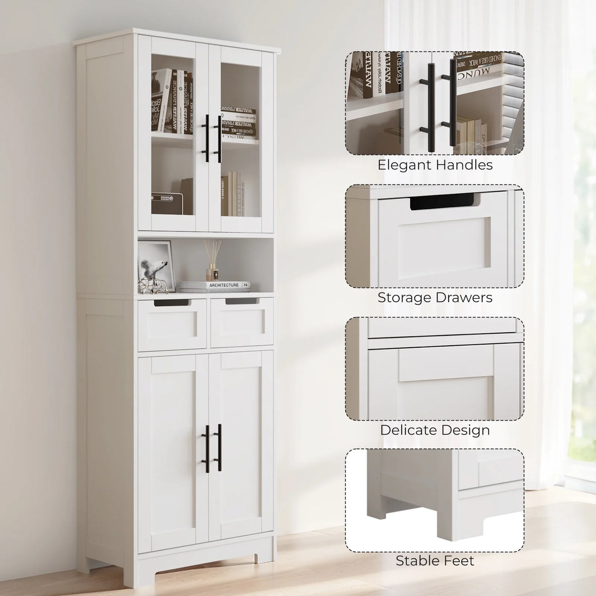 Ktaxon Wooden Bathroom Floor Cabinet with 4 Drawers & 1 Cupboard for Living Room Entryway, White