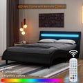Homfa Full LED Bed, 16 Colors LED Lights Platform Bed Frame with Adjustable Upholstered Headboard, Black