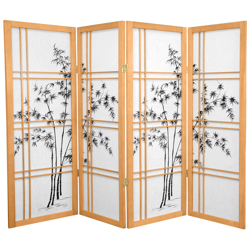Oriental Furniture 4 ft. Tall Bamboo Tree Shoji Screen - Natural - 4 Panel