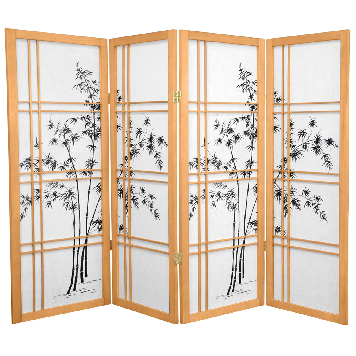 Oriental Furniture 4 ft. Tall Bamboo Tree Shoji Screen - Natural - 4 Panel