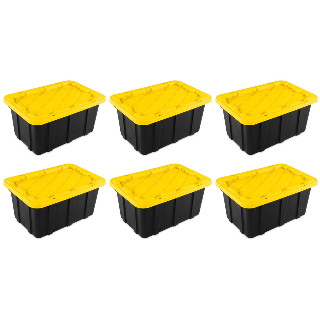 Sterilite 17 Gal Industrial Stackable Storage Tote Lidded Container, 6 Pack