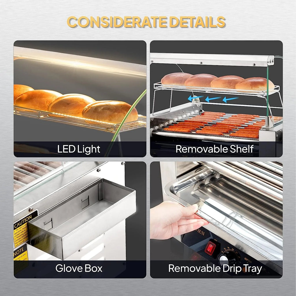 ROVSUN 1050 W 18 Hot Dog Capacity Commercial Hot Dog Roller Grill