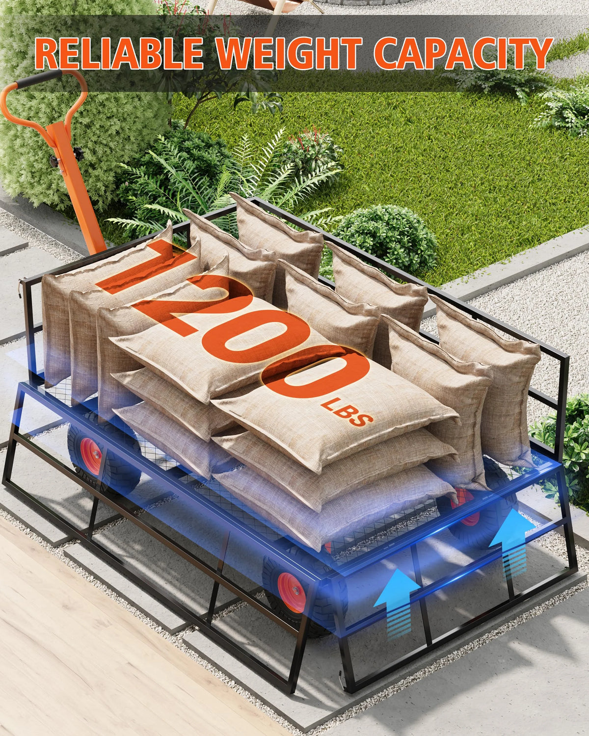 Heavy Duty Steel Garden Cart, Garden Wagon Cart on Wheels, Outdoor Metal Yard Utility Wagon Carts  w/Adjustable Handle & Removable Sides(Convert to Flatbed)