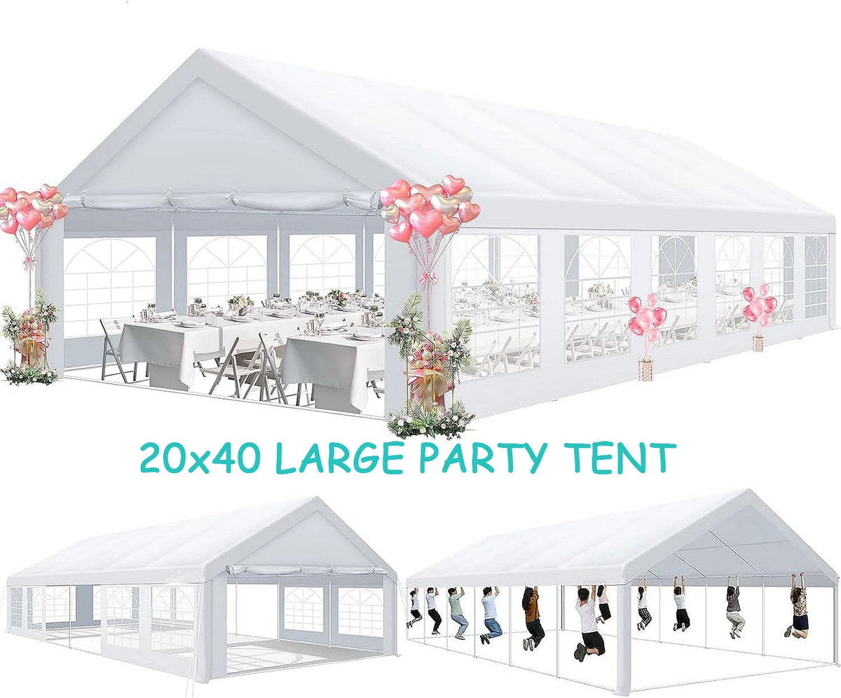 COBIZI 20'x 40' Large Heavy Duty Outdoor Canopy Party Tent & Carport, Upgraded Wedding Event Shelter Gazebo with 8 Removable Sidewalls, Big Tent for Birthday Party, Outdoor Event, Wedding, White