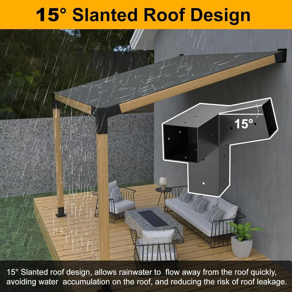 15 Slanted Roof Wall Mount 4x4 Pergola Bracket Kit,WXWP Angled 4x4 Wood Post Bracket,DIY Pergola Gazebo Kit 3way(6pcs)