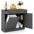 Costway 15.5 Gallon Kitchen Tilt Out Trash Cabinet Rubber Wood Tabletop 2 Drawers Shelf Gray