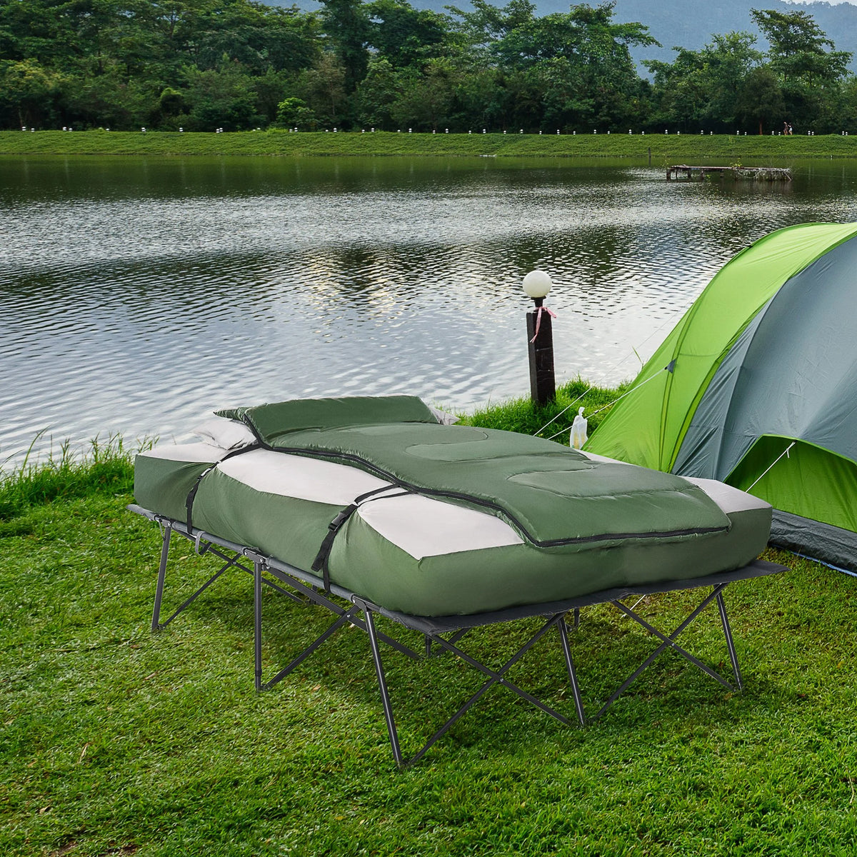 CoSoTower 2-Person Folding Camping Cot Portable Outdoor Bed Set with Sleeping Bag, Inflatable Air Mattress, Comfort Pillows and Carry Bag, Soft and Comfortable for Outdoor Travel Camp Beach Vacation