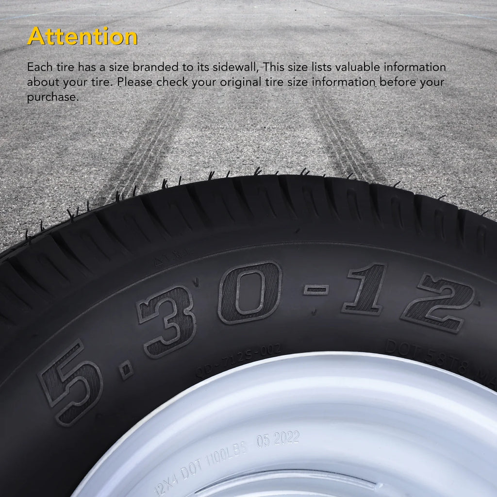 Set of 2 5.30-12 5.30x12 530-12 5.30-12 Trailer Tires with 12" Rims, 5 Lug on 4.5", Load Range C, 6PR